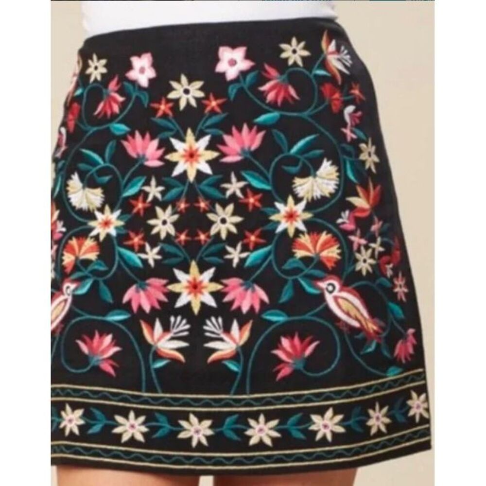 Umgee USA Mini Skirt Med Dark Blue embroidered, Floral, Lined Boho festival